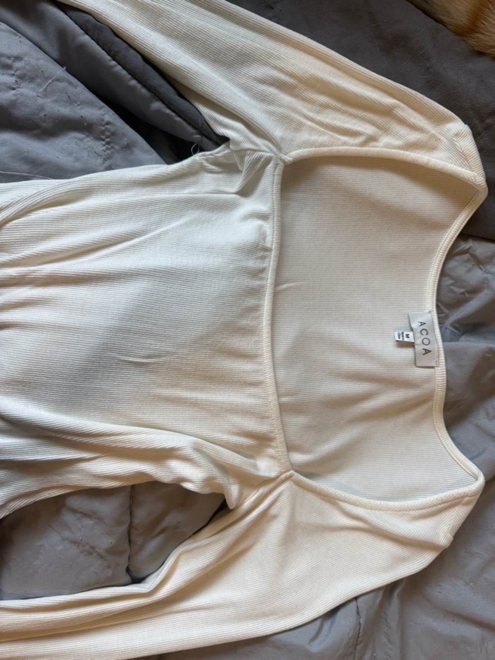 ACO A Ribbed Long Sleeve Scoop Neck Bodysuit - Cream